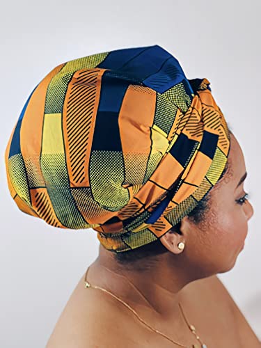 TreJaz Ankara Silk Satin Bonnet Stylish Hair Wrap for Curly Hair